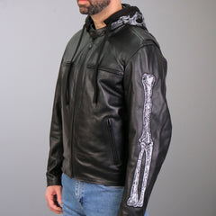 Hot Leathers JKM1031 Men's Biker ‘Skull and Bones’ Leather Motorcycle Jacket with Flannel Lining
