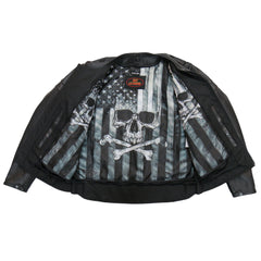 Hot Leathers JKM1032 Men's Motorcycle Black ‘Skull Flag' Printed Leather Biker Jacket with Concealed Carry Pockets