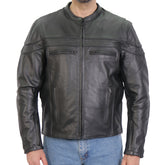 Hot Leathers JKM1032 Men's Motorcycle Black ‘Skull Flag' Printed Leather Biker Jacket with Concealed Carry Pockets