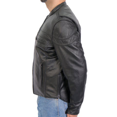 Hot Leathers JKM1032 Men's Motorcycle Black ‘Skull Flag' Printed Leather Biker Jacket with Concealed Carry Pockets