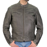 Hot Leathers JKM1033 Men's Distress Grey ‘Café Racer' Biker Leather Motorcycle Jacket with Concealed Carry Pockets