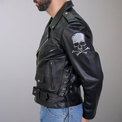 Hot Leathers JKM2001 Men's Black ‘Skull And Crossbones' Motorcycle Leather Biker Jacket