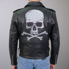 Hot Leathers JKM2001 Men's Black ‘Skull And Crossbones' Motorcycle Leather Biker Jacket