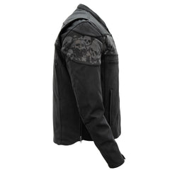 Hot Leathers JKM2002 Men's Black Biker ‘Reflective Skull' Printed Leather Motorcycle Jacket with Concealed Carry Pockets