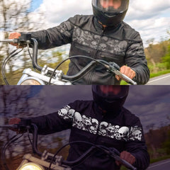 Hot Leathers JKM2002 Men's Black Biker ‘Reflective Skull' Printed Leather Motorcycle Jacket with Concealed Carry Pockets