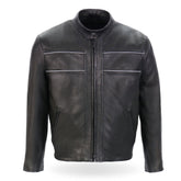 Hot Leathers JKM5003 Men's USA Made Premium Black Leather Motorcycle Biker Jacket with Reflective Piping