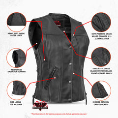 Ella Women's leather motorcycle vest - Black