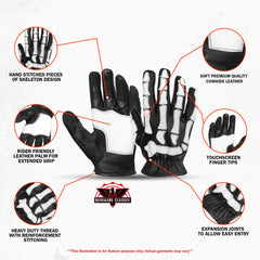 SkullTrail Men's leather gloves Black & White