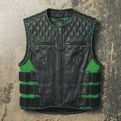 Tactical Emerald Men's Motorcycle Leather Vest