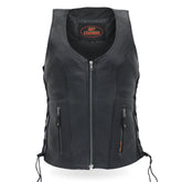Hot Leathers VSL1013 Ladies motorcycle style Black Leather Side Lace Zip-Up Biker Vest