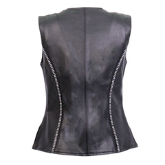 Hot Leathers VSL1016 Ladies Biker 'Rhinestone' Black Leather Motorcycle Vest