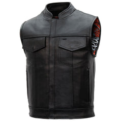 Hot Leathers VSM1051 Men's Black 'Celtic Cross' Motorcycle Club Style Conceal and Carry Leather Biker Vest
