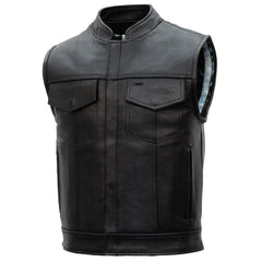 Hot Leathers VSM1054 Men's Black 'Skull Flag' Motorcycle Club style Conceal and Carry Leather Biker Vest