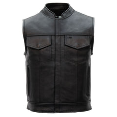 Hot Leathers VSM1054 Men's Black 'Skull Flag' Motorcycle Club style Conceal and Carry Leather Biker Vest