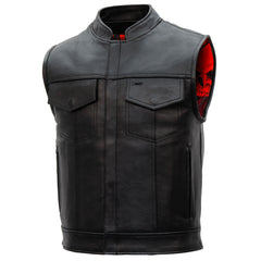Hot Leathers VSM1055 Men's Black 'Over The Top Skull' Motorcycle Club Style Conceal and Carry Leather Biker Vest