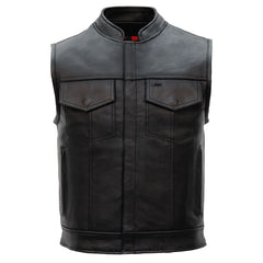 Hot Leathers VSM1055 Men's Black 'Over The Top Skull' Motorcycle Club Style Conceal and Carry Leather Biker Vest