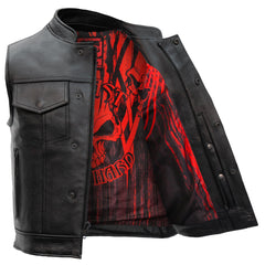 Hot Leathers VSM1055 Men's Black 'Over The Top Skull' Motorcycle Club Style Conceal and Carry Leather Biker Vest