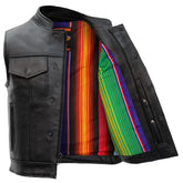Hot Leathers VSM1057 Men's Black 'Mexican Blanket' Motorcycle Club Style Conceal and Carry Leather Biker Vest