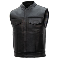 Hot Leathers VSM1059 Men's Black 'Flannel Grey' Motorcycle Club style Conceal and Carry Leather Biker Vest