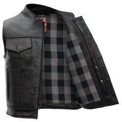 Hot Leathers VSM1059 Men's Black 'Flannel Grey' Motorcycle Club style Conceal and Carry Leather Biker Vest