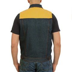 Hot Leathers Men's Leather and Denim Conceal Carry Vest VSM6103