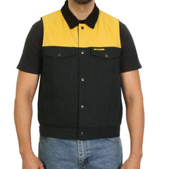 Hot Leathers Men's Black and Yellow Denim Conceal Carry Vest VSM6104