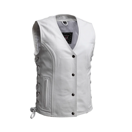 FIL577CDM-Beryl - Women's Motorcycle Leather Vest - White