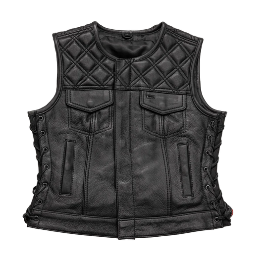 FIL588CDM-BBLK-Bonnie - Women's Motorcycle Leather Vest - Diamond Quilt