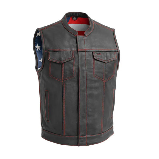 FIM684CDM-Born Free Men's Leather Motorcycle Leather Vest - Red Stitch