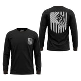 Men's Black Long Sleeve T-Shirt with American Eagle & Flag Print