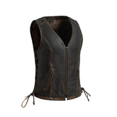 Cindy - Women's Motorcycle Leather Vest Brown Beige