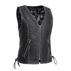 Cindy - Women's Motorcycle Leather Vest Black