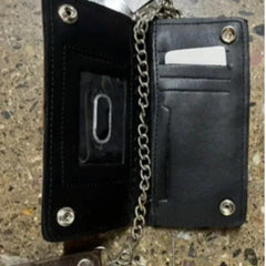Brown Bifold Snap Closure Biker Leather Wallet