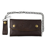 Brown Trifold Snap Closure Biker Leather Wallet