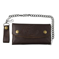Brown Trifold Snap Closure Biker Leather Wallet