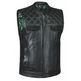 Green Diamond - Unik Men's Premium Leather Diamond Stitch Club Vest