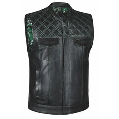 Green Diamond - Unik Men's Premium Leather Diamond Stitch Club Vest