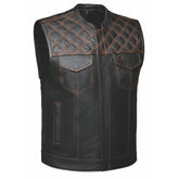 Orange Diamond - Men's Premium Leather Diamond Stitch Club Vest