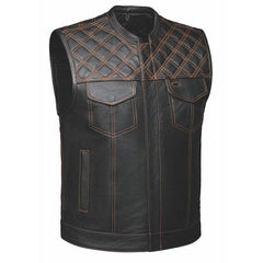 Orange Diamond - Men's Premium Leather Diamond Stitch Club Vest