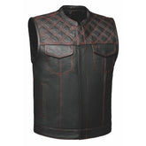 Red Diamond - Men's Premium Leather Diamond Stitch Club Vest