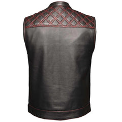 Red Diamond - Men's Premium Leather Diamond Stitch Club Vest