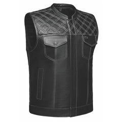 White Diamond - Men's Premium Leather Diamond Stitch Club Vest