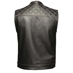 White Diamond - Men's Premium Leather Diamond Stitch Club Vest