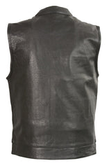 Club Vest CVM3710 Men's Leather Black Open Neck Vest with Snap and Zip Front Closure