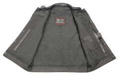 Club Vest CVM3710 Men's Leather Black Open Neck Vest with Snap and Zip Front Closure