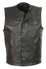 Club Vest CVM3711 Men’s Black Leather Vest with Seamless Back Design