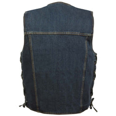 Milwaukee Leather DM1360 Men's Classic Blue Denim Motorcycle Biker Riders Vest with Adjustable Side Laces