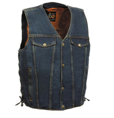 Milwaukee Leather DM1360 Men's Classic Blue Denim Motorcycle Biker Riders Vest with Adjustable Side Laces