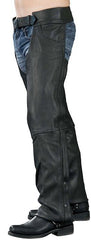 Milwaukee Leather Chaps for Men's Black Thin Braided Premium Leather Jean Style Pocket Motorcycle Chaps-ML1125