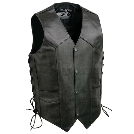 Event Leather EL5315 Men's Black Motorcycle Riders Leather Vest for Men w/ Side Lace- Riding Club